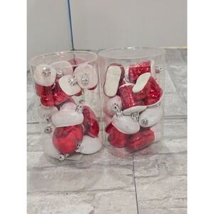 24ct Red and White Santa Boot Shatterproof Glass‎ Ornaments Assorted Sizes New